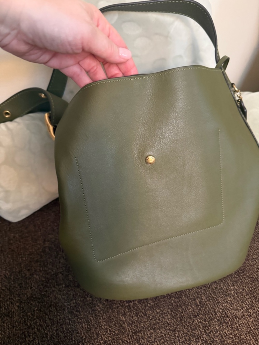 Coach Olive Green Bleecker Leather Bucket Bag EUC - Picture 7 of 9